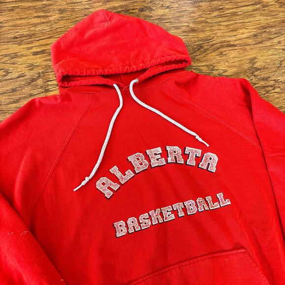 Vintage Pep Actionwear Alberta Basketball Canada Red Hoodie Sweatshirt Large - Picture 2 of 7